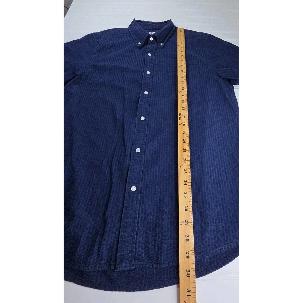 Lands' End Men's L -42-44 Seersucker Short Sleeve Button Down Shirt BLUE - Picture 6 of 10